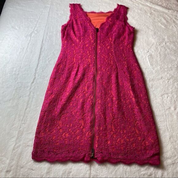 Adrianna Papell Magenta Sleeveless Lacy Dress Size 8 - Picture 2 of 12